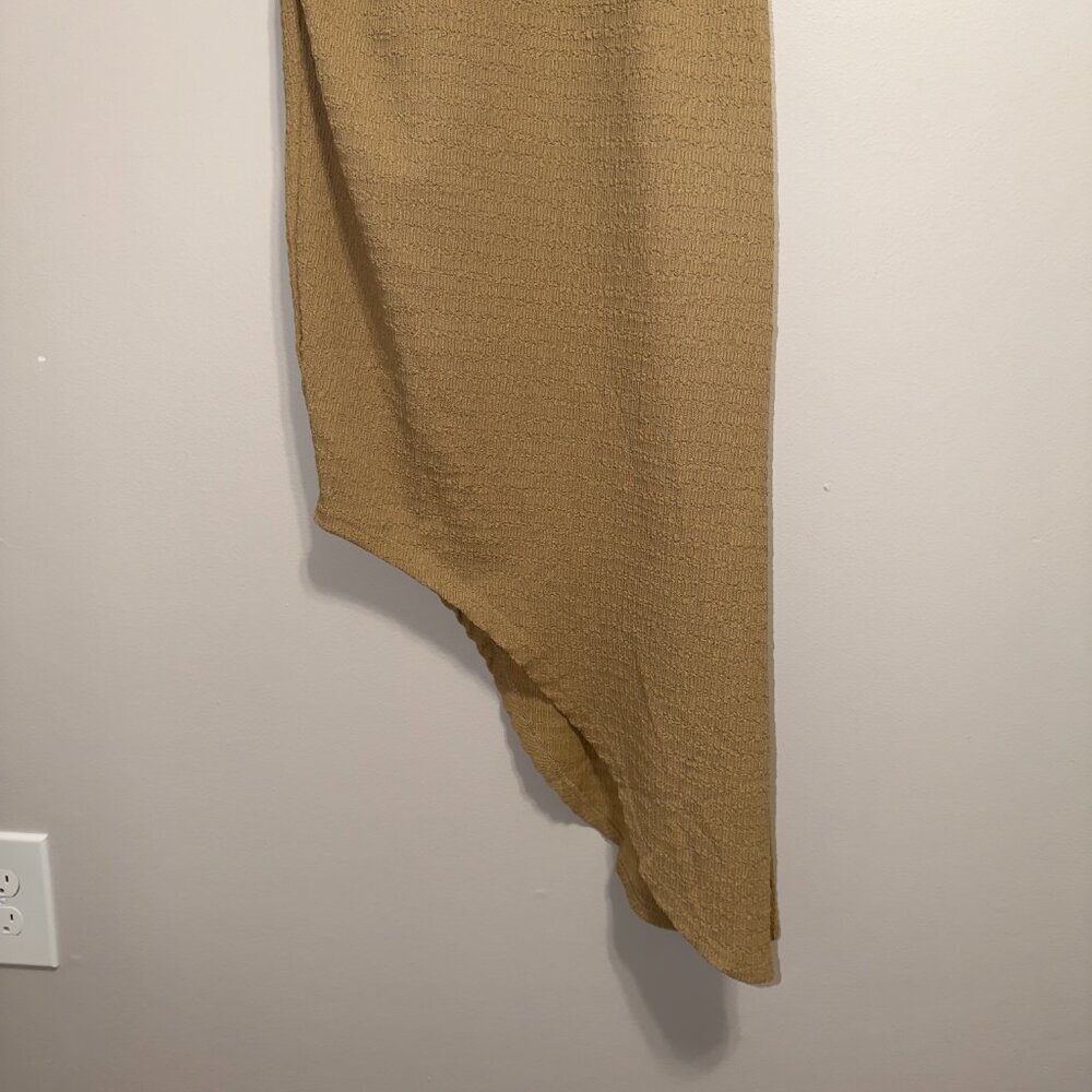 All:Row Tan Asymmetrical Dress Size M Sleeveless Ruched Midi Minimal - Picture 5 of 7